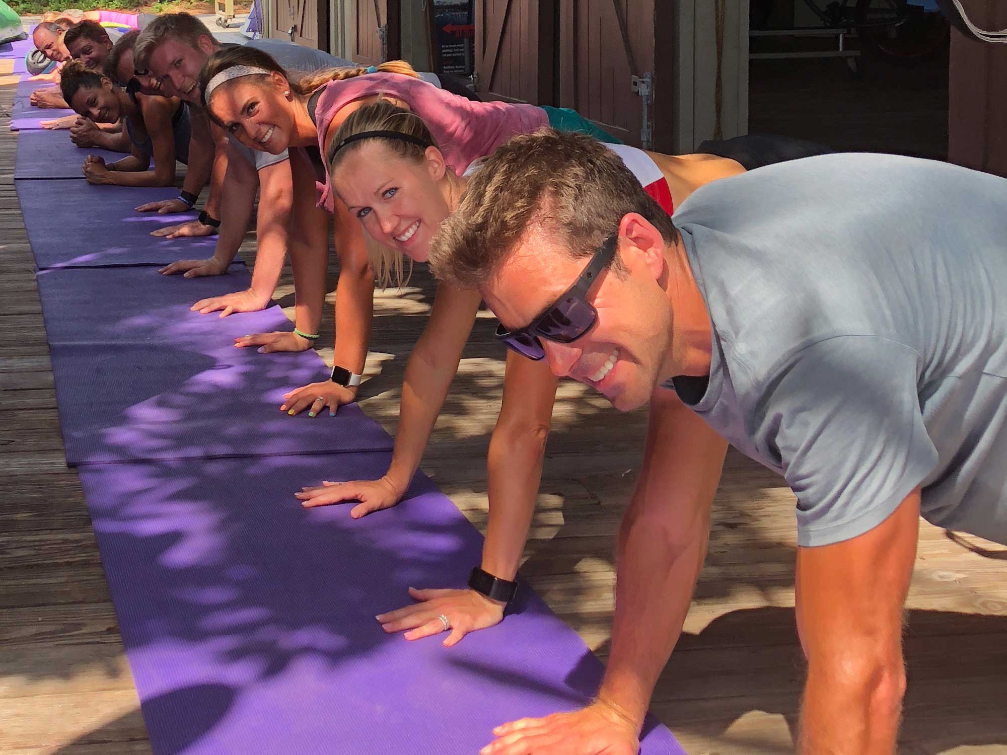 Doing plank exercises in class